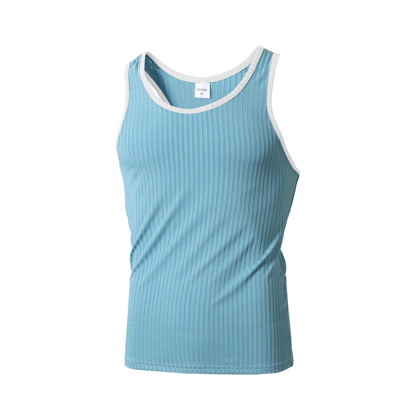 Sky Blue with White Trim / XL (42-44") Ribbed Two-Tone Tank Top INVI-Expressionwear Ribbed Two-Tone Tank Top