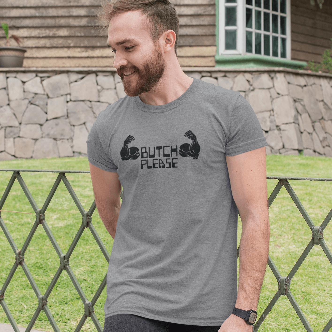 Apparel Butch Please T-Shirt - black print / Athletic Heather / XS Butch Please T-shirt INVI-Expressionwear
