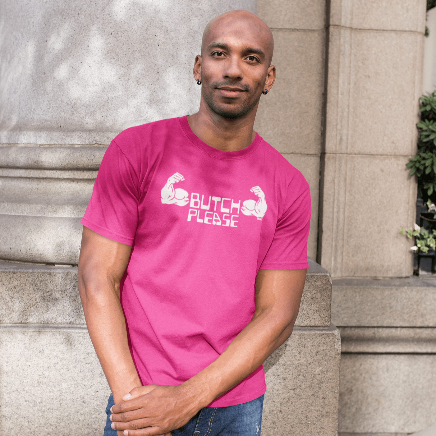Apparel Butch Please T-Shirt - White Print / Berry / XS Butch Please T-shirt INVI-Expressionwear
