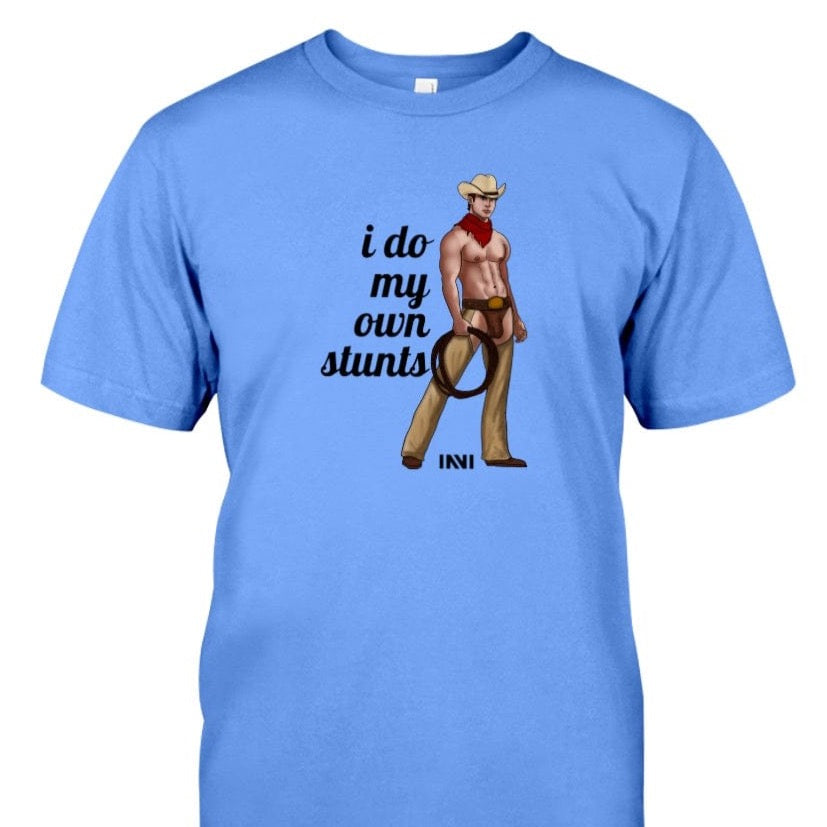Apparel I Do My Own Stunts - Black Print / Iris / XS Cowboy T-shirt INVI-Expressionwear