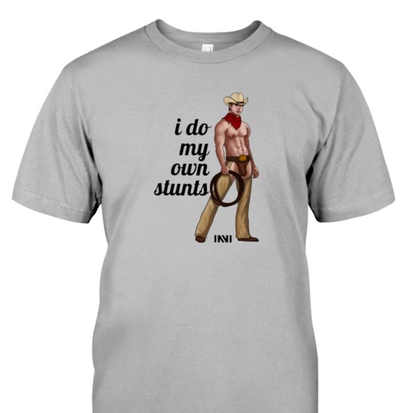 Apparel I Do My Own Stunts - Black Print / Sport Grey / XS Cowboy T-shirt INVI-Expressionwear