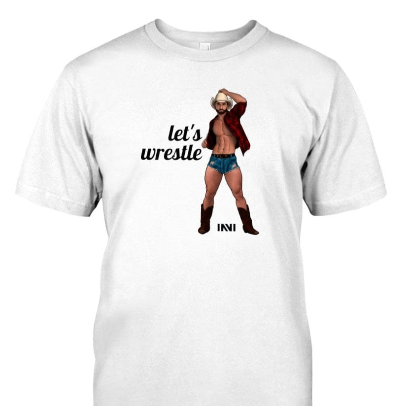 Apparel Let's Wrestle - Black Print / White / XS Cowboy T-shirt INVI-Expressionwear