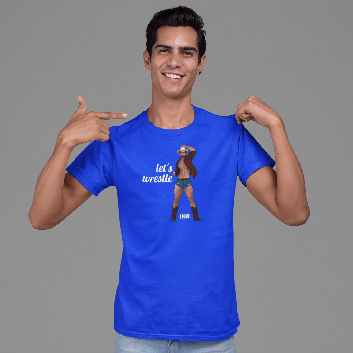 Apparel Let's Wrestle - Yellow Print / Royal / XS Cowboy T-shirt INVI-Expressionwear