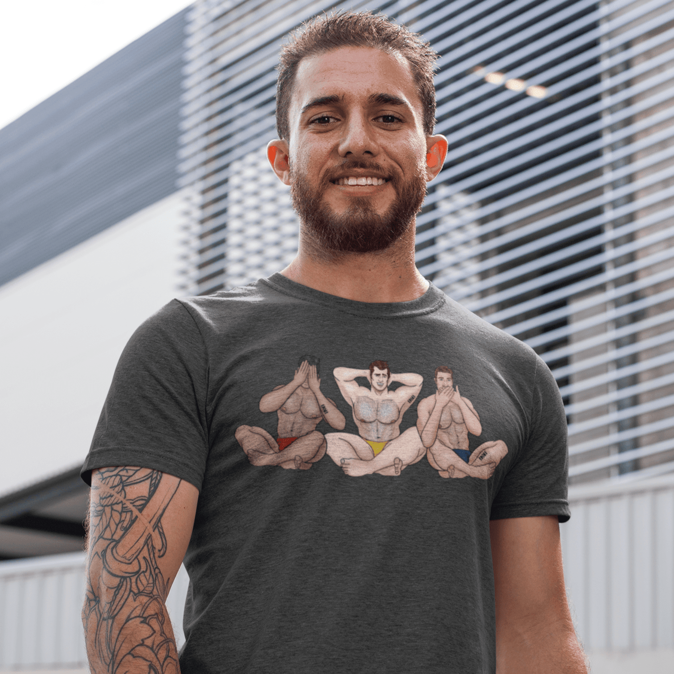 Dark Heather / S See No, Hear No, Speak No Evil Muscle Man T-Shirt INVI-Expressionwear