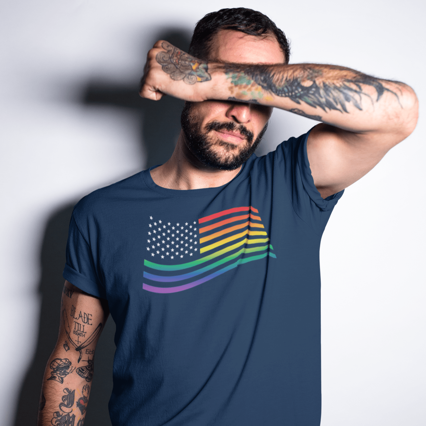 Navy / S American Gay Pride T-Shirt INVI-Expressionwear