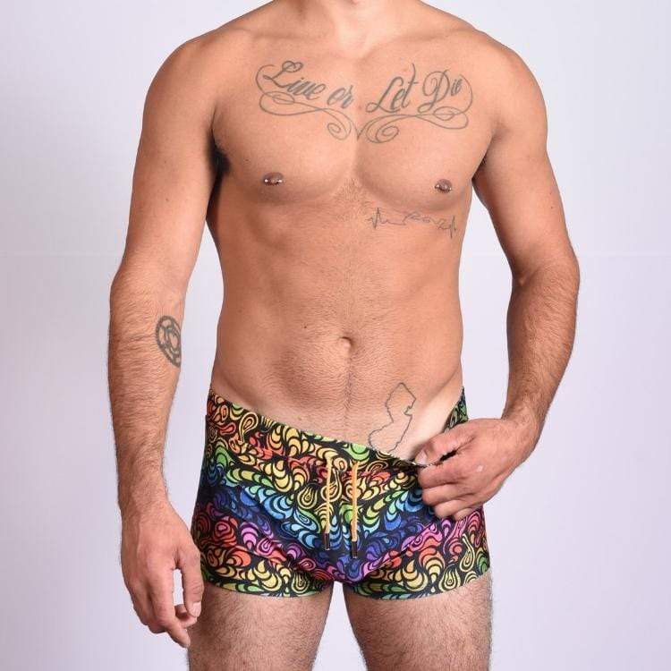 Small (with drawstring) Psycho Peacock Trunks Swimsuit INVI-Expressionwear