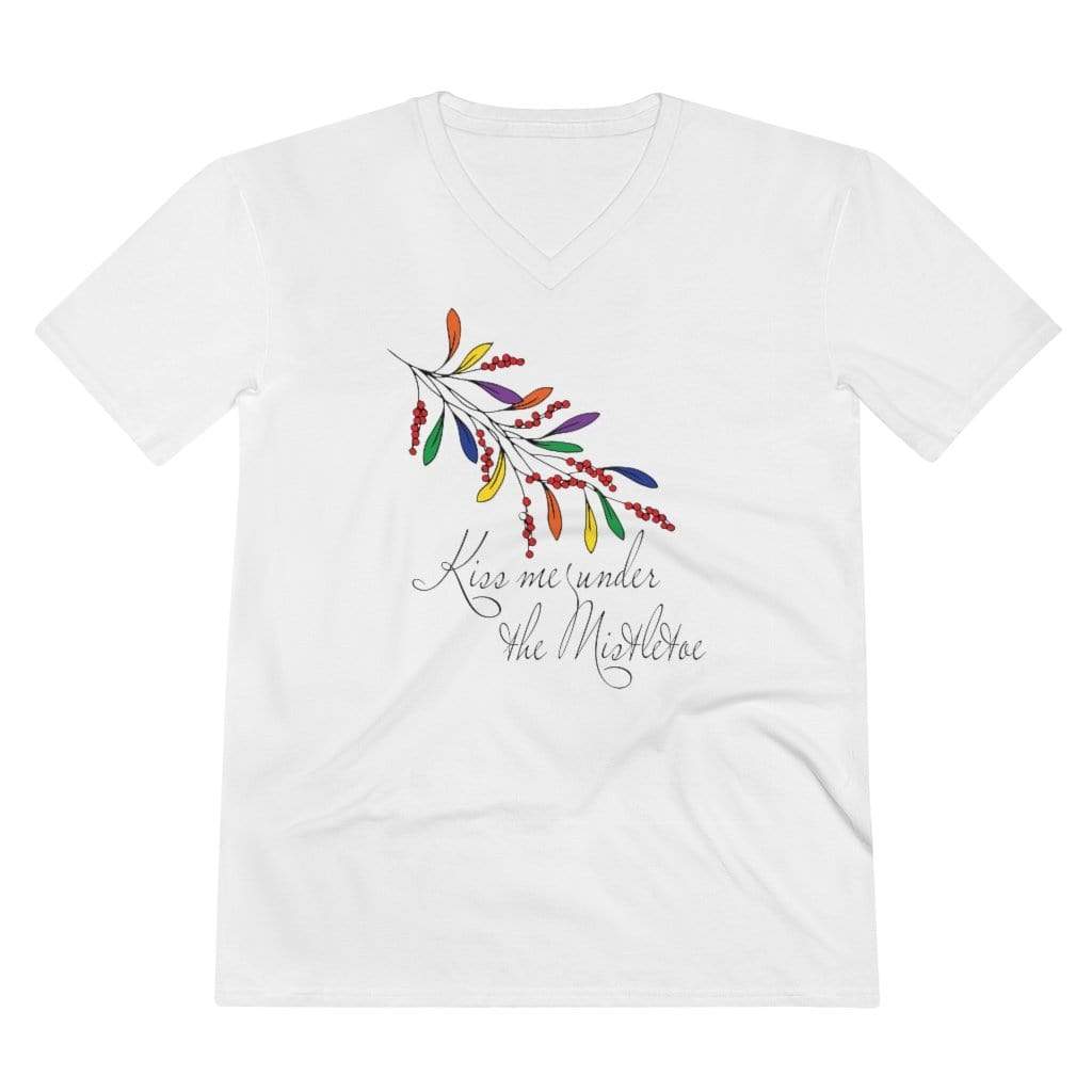 T-Shirt L / White Kiss Me Under the Mistletoe Pride V-Neck Tee INVI-Expressionwear