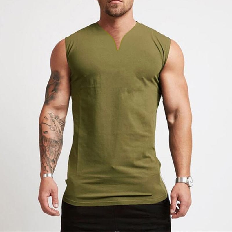 
                  
                    Army Green / M - US Size Small Split V-neck Fitness Tank Top INVI-Expressionwear
                  
                